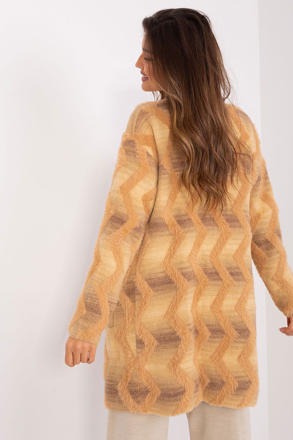 Elegant long sleeve cardigan by AT, featuring a stylish geometric pattern, perfect for layering and adding sophistication to your wardrobe.