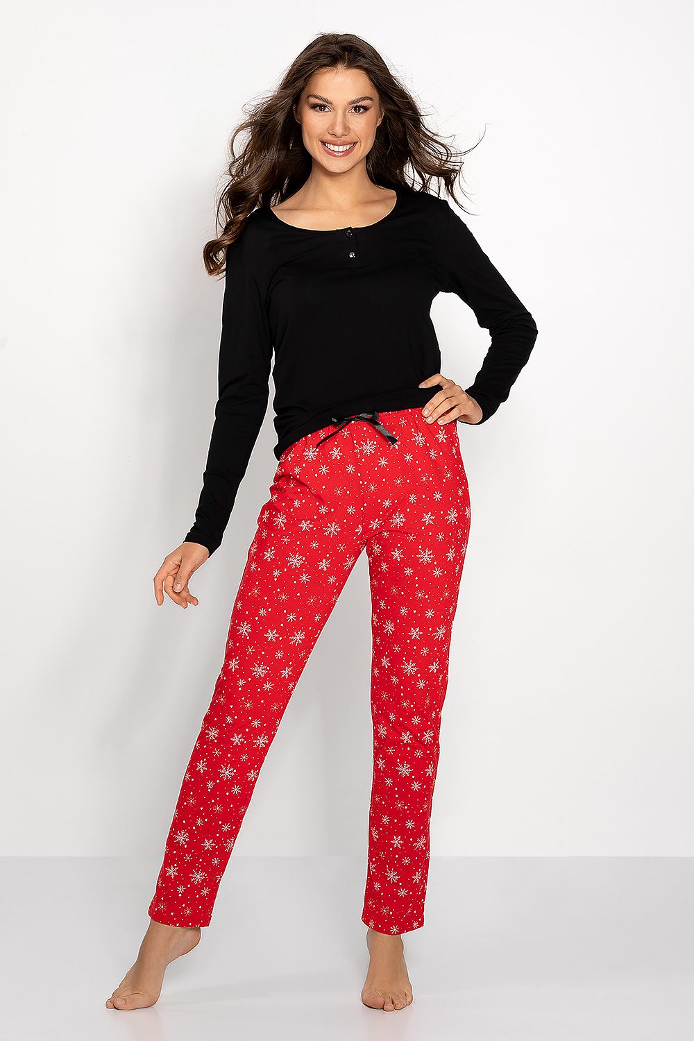 Elegant Christmas Time pyjamas set for women by Momenti Per Me, crafted from soft cotton and viscose, showcasing a luxurious design perfect for holiday gifting.