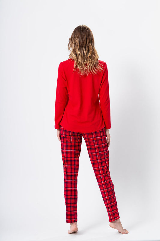Close-up of the M-Max Luxury Women's Cotton Pyjamas Set, highlighting the fine cotton fabric and sophisticated design of the long sleeve top and patterned pants.