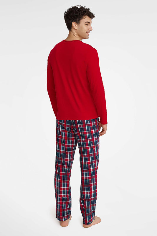 Henderson Men's luxurious 100% cotton long sleeve pajama set featuring stylish flannel pants, perfect for holiday comfort and warmth.