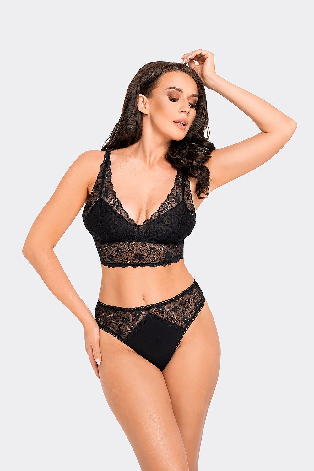 Elegant Babell BBL 191 high waisted cotton panties featuring exquisite black lace detailing for luxurious everyday comfort.
