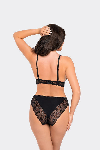 Close-up view of Babell BBL 191 high waisted cotton panties showcasing soft cotton and intricate black lace design.