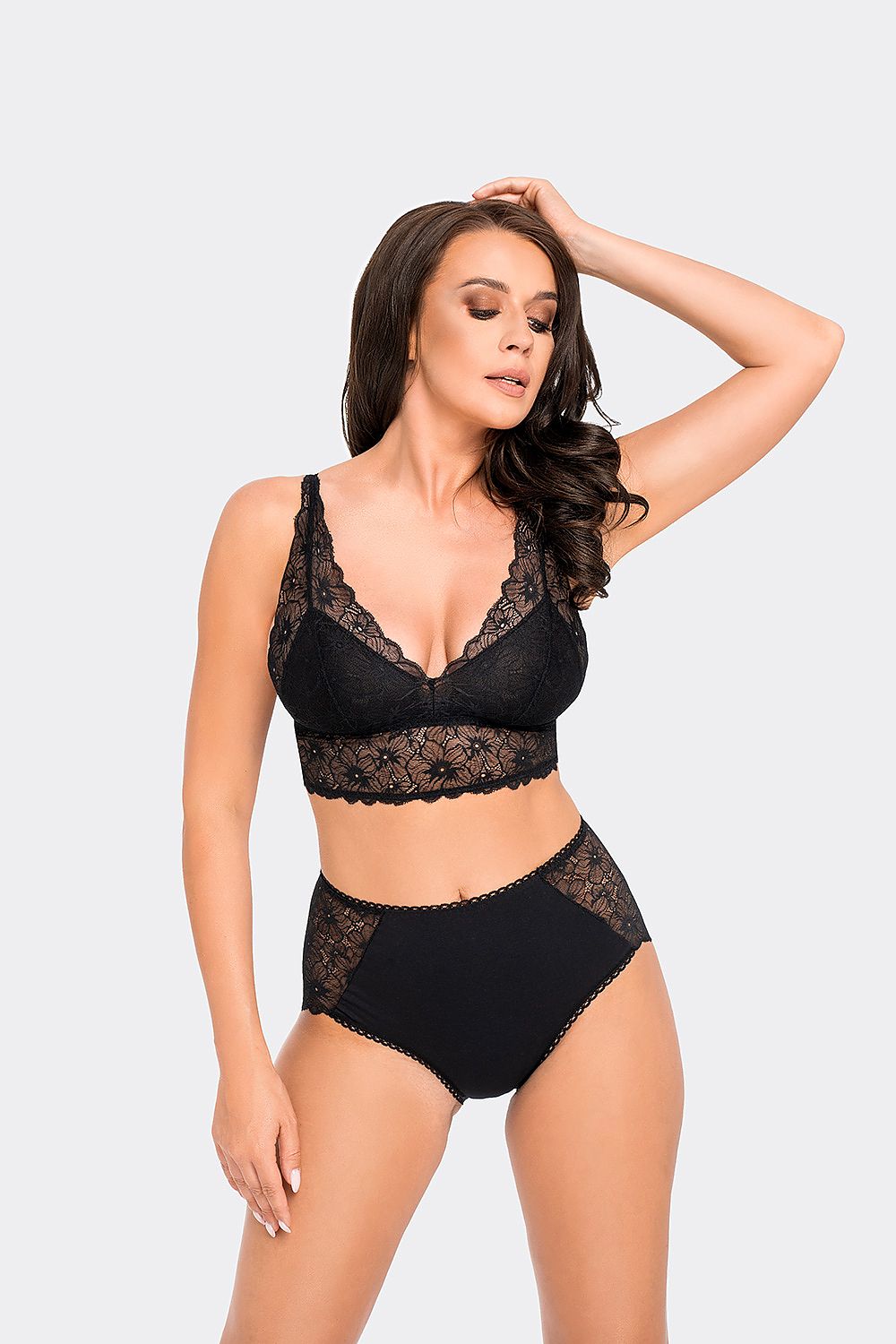 Elegant High-Waisted BBL 190 Lace Trim Panties by Babell, showcasing a luxurious cotton blend fabric with delicate lace detailing.