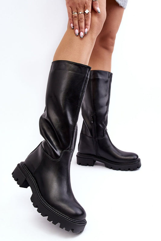 Luxurious Women's Eco Leather Knee-High Heel Boots by Step in Style, featuring insulation and elegant zipper fastening for autumn-winter fashion.