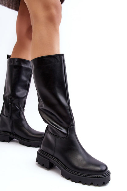 Stylish Women's Eco Leather Knee-High Heel Boots with Insulation and Zipper Fastening from Step in Style, perfect for autumn-winter fashion.