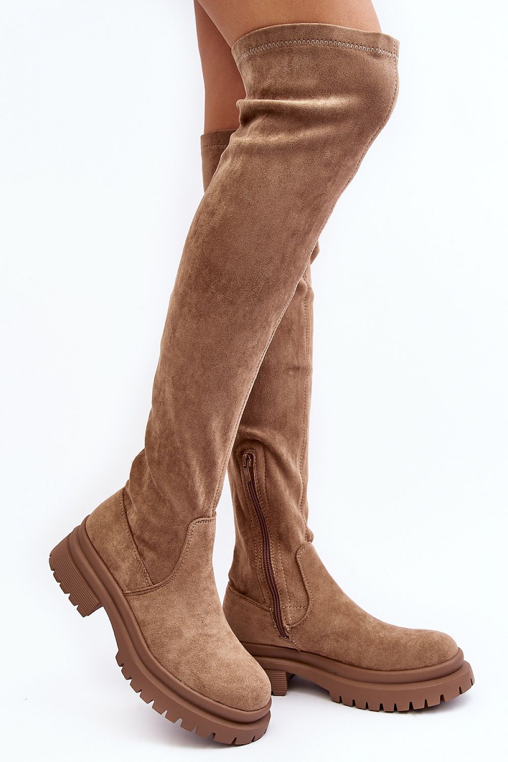 Elegant eco-suede thigh-high boots for women by Step in Style, featuring a modern design with insulated insole and 5.5cm flat heel, perfect for autumn-winter fashion.