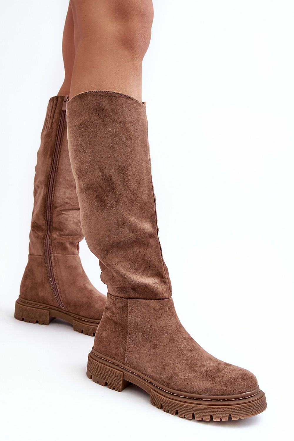 Luxurious women's eco-suede thigh-high boots with flat heel, featuring insulated inner lining from Step in Style, perfect for autumn-winter outfits.