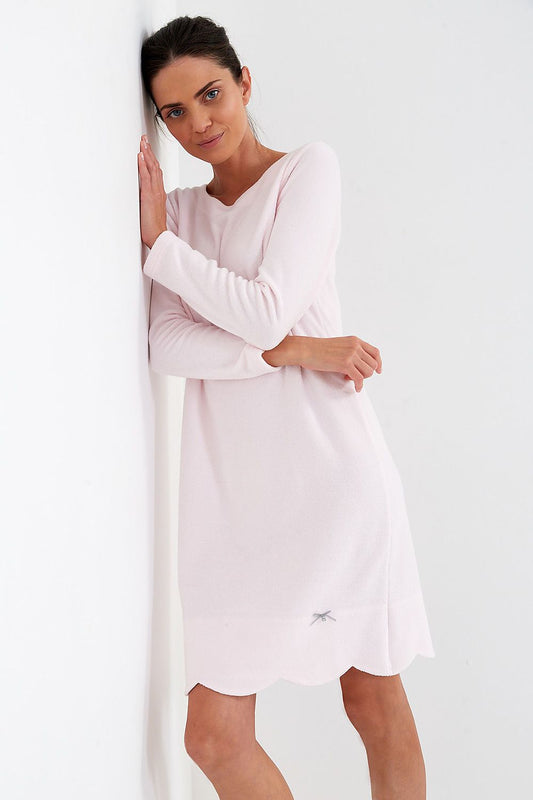 Luxurious Cana thermofleece nightshirt featuring a round neckline and decorative bow, perfect for winter comfort.