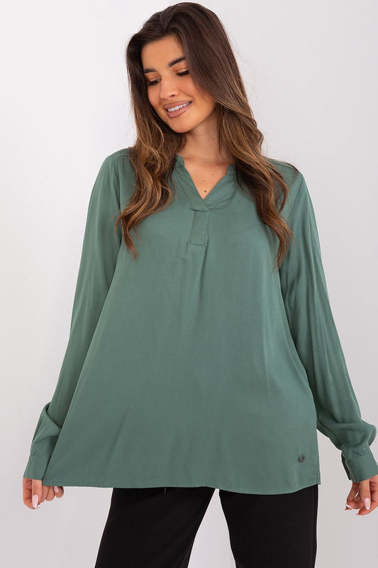 Elegant Sublevel viscose blouse featuring a versatile v-neck and long sleeves, perfect for stylish everyday wear.