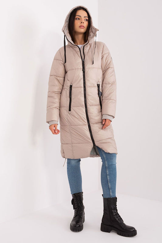 Elegant quilted women's jacket with hood by Sublevel, featuring durable polyamide fabric, sophisticated design, and warm insulation perfect for autumn and winter styling.