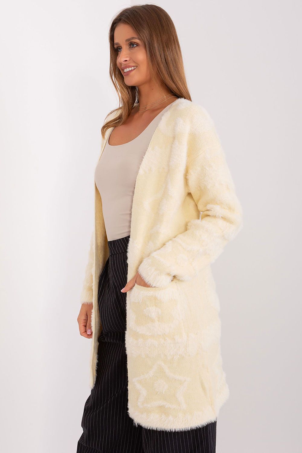 Versatile long sleeve cardigan by AT, designed for effortless elegance and comfort in daily wear.
