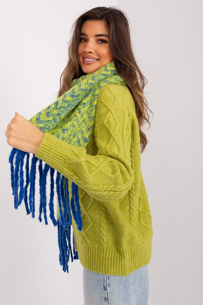 Luxurious long scarf in a chic geometric design by AT, made from 100% polyester with decorative tassels.