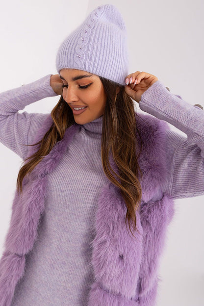 Close-up of the luxurious braided design on an AT winter warm hat, crafted from 60% acrylic and 40% angora for ultimate comfort and style.