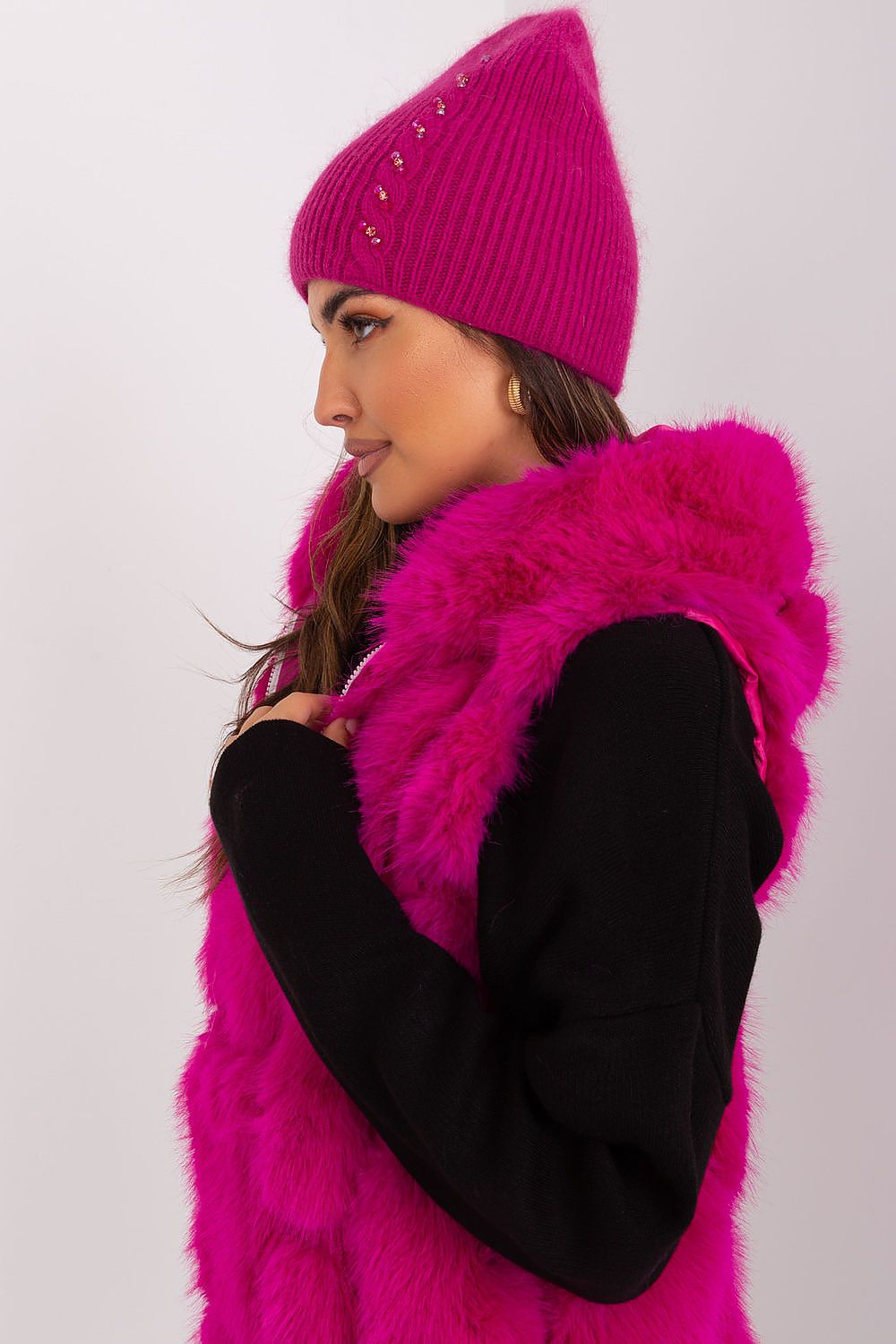 Premium AT winter hat with a lavish braided pattern, designed for warmth and elegance during the colder months.