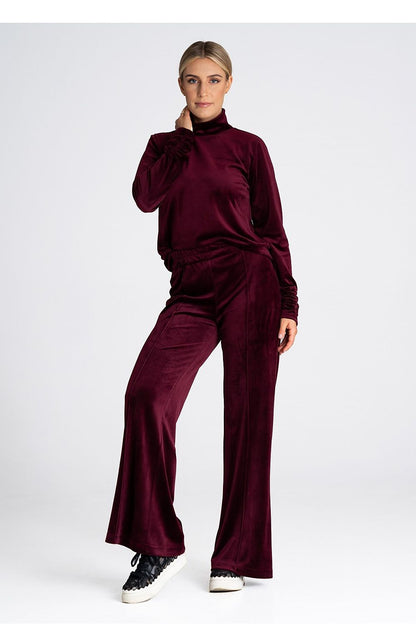 Luxury velour turtleneck sweatshirt for women by Figl, elegantly showcasing its long sleeve design and plush texture.