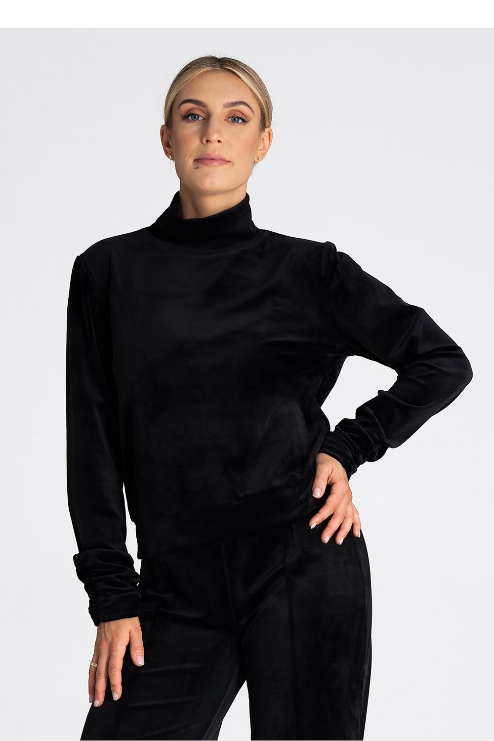 Fashionable women's long sleeve turtleneck sweatshirt from Figl, featuring a chic velour design for a luxurious look.