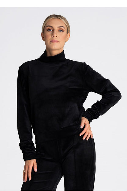 Fashionable women's long sleeve turtleneck sweatshirt from Figl, featuring a chic velour design for a luxurious look.
