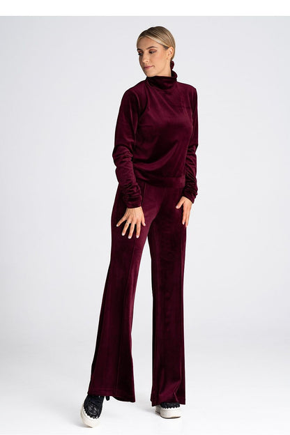Elegant Figl women's velour bell-bottom trousers featuring a sophisticated high rise, designed for a chic and slimming silhouette.