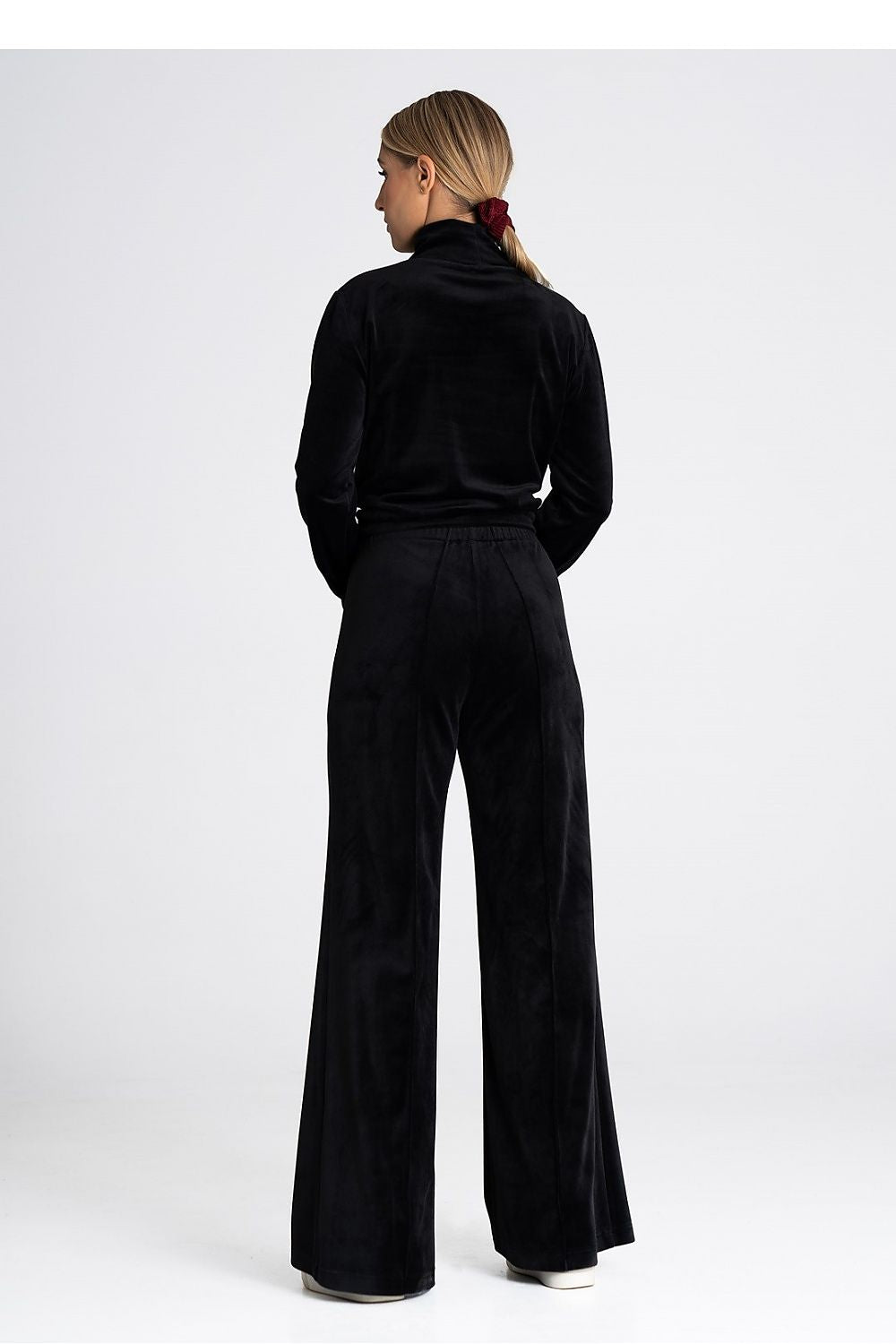 Chic women's high-rise velour bell-bottom pants by Figl, perfect for adding sophistication to any outfit.
