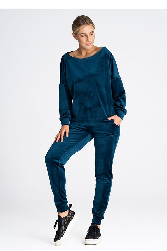 Luxury Velour Tracksuit Trousers by Figl featuring an elastic waistband and elegant pockets, perfect for a chic, comfortable look.