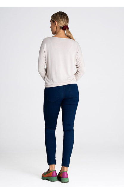 Luxurious Figl Blouse crafted from viscose and spandex for a comfortable fit, displayed with an elegant round neckline.