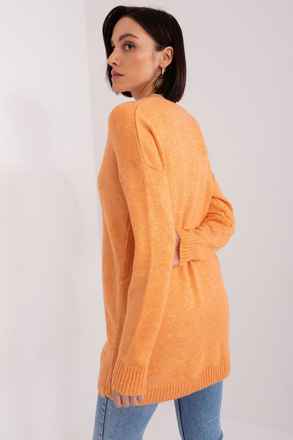 Elegant long sleeve acrylic sweater from Rue Paris featuring a stylish heart neckline, perfect for chic everyday wear.