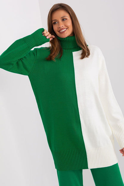 Stylish long sleeve two-tone acrylic sweater for women by Badu, perfect for layering and enhancing your winter wardrobe.