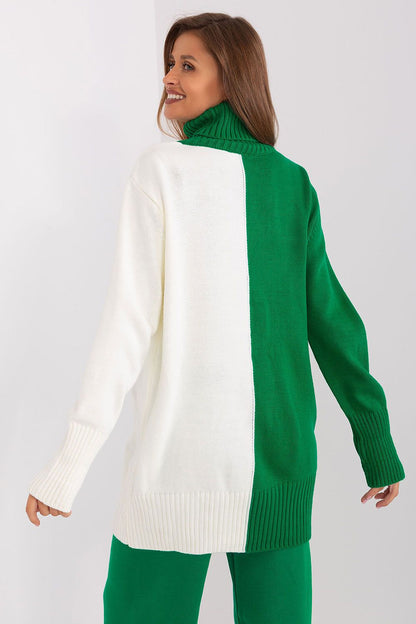 Luxurious acrylic two-tone turtleneck sweater for women by Badu, designed for warmth and effortless style during colder seasons.
