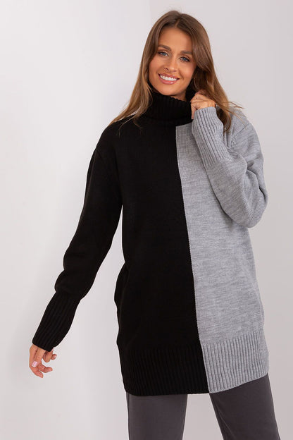 Badu's luxurious acrylic turtleneck women’s sweater, showcasing a beautiful two-tone colour scheme, perfect for layering and warmth during chilly days.