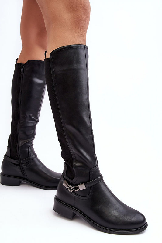 Elegant eco leather thigh-high boots for women, insulated and featuring a rounded toe design, made by Step in style.