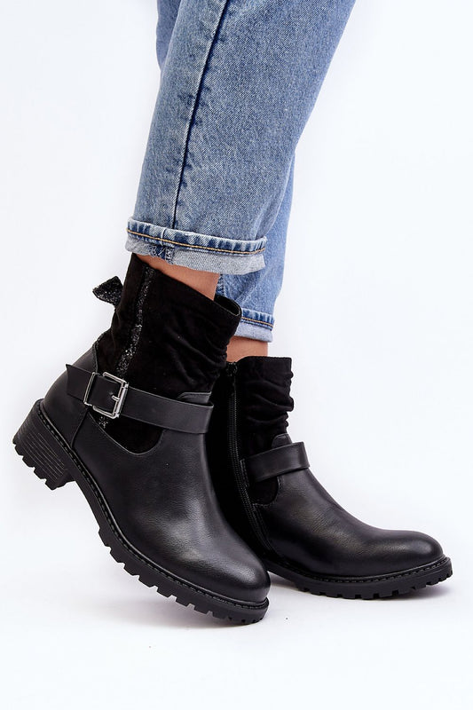 Women's crinkle ankle boots with eco leather, faux fur lining and sequined detail, featuring a 4 cm heel by Step in Style, perfect for elegant and stylish outfits.
