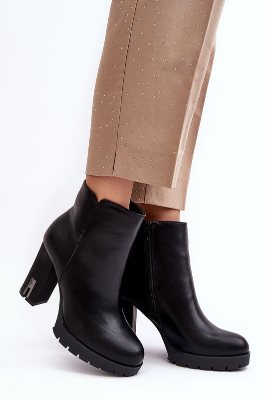 Luxury women's eco-leather heel boots with a 10cm platform and side zipper by Step in Style, perfect for autumn fashion.