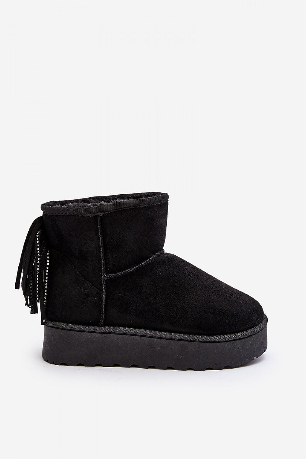 Luxury women's eco-suede snow boots by Step in Style, featuring a chic ankle-length design, plush fur lining, and elegant tassel detail for a stylish winter look.