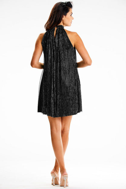 Luxury Evening Dress by Awama featuring an elegant short mesh design with satin lining and a stylish stand-up collar.