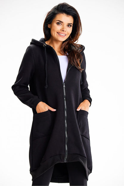 Luxurious long hooded sweatshirt with zipper and pockets by Infinite You, crafted from soft cotton-blend for ultimate comfort and style.