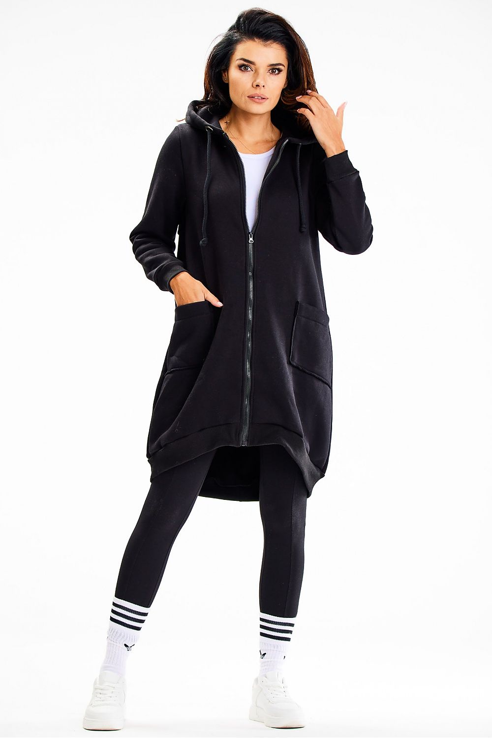 Elegant cotton-blend sweatshirt with ribbed hem and spacious pockets, designed by Infinite You for a trendy and functional look.