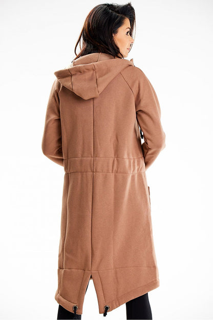 Elegant display of Infinite You luxury long hoodie, features a stylish hood and vibrant colour, ideal for chic everyday wear.