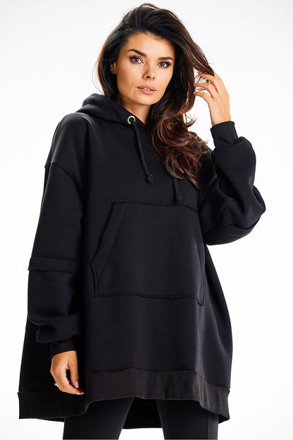 Sophisticated Infinite You cotton sweatshirt hoodie, integrating a practical front pocket and unique back patch, ideal for high-end casual wear.