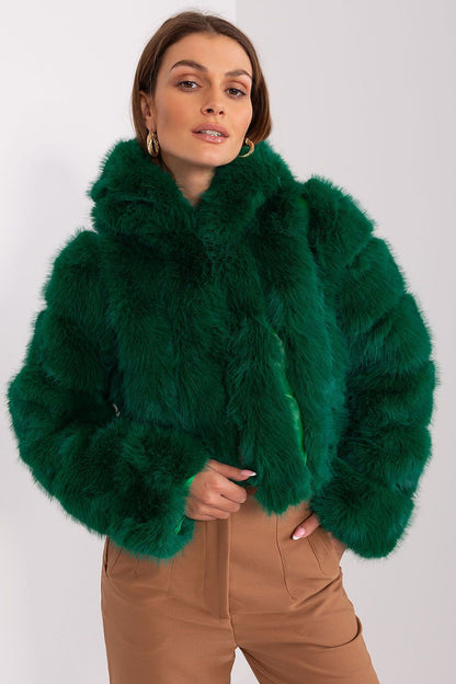 Stylish hooded Women's Transitional Jacket by AT, showcasing a sophisticated fur accent, ideal for both casual and formal events in cooler seasons.