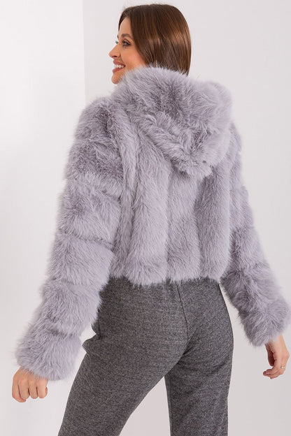 Elegant women's transitional jacket with fur design by AT, lightweight polyester, perfect for fall and winter wear.