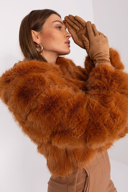 Luxury women's touchscreen gloves from AT, showcasing contrasting inserts and braided wrist design for a stylish look.