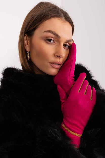 Chic women's gloves by AT, elegantly combining smooth fabric and decorative elements for ultimate sophistication.