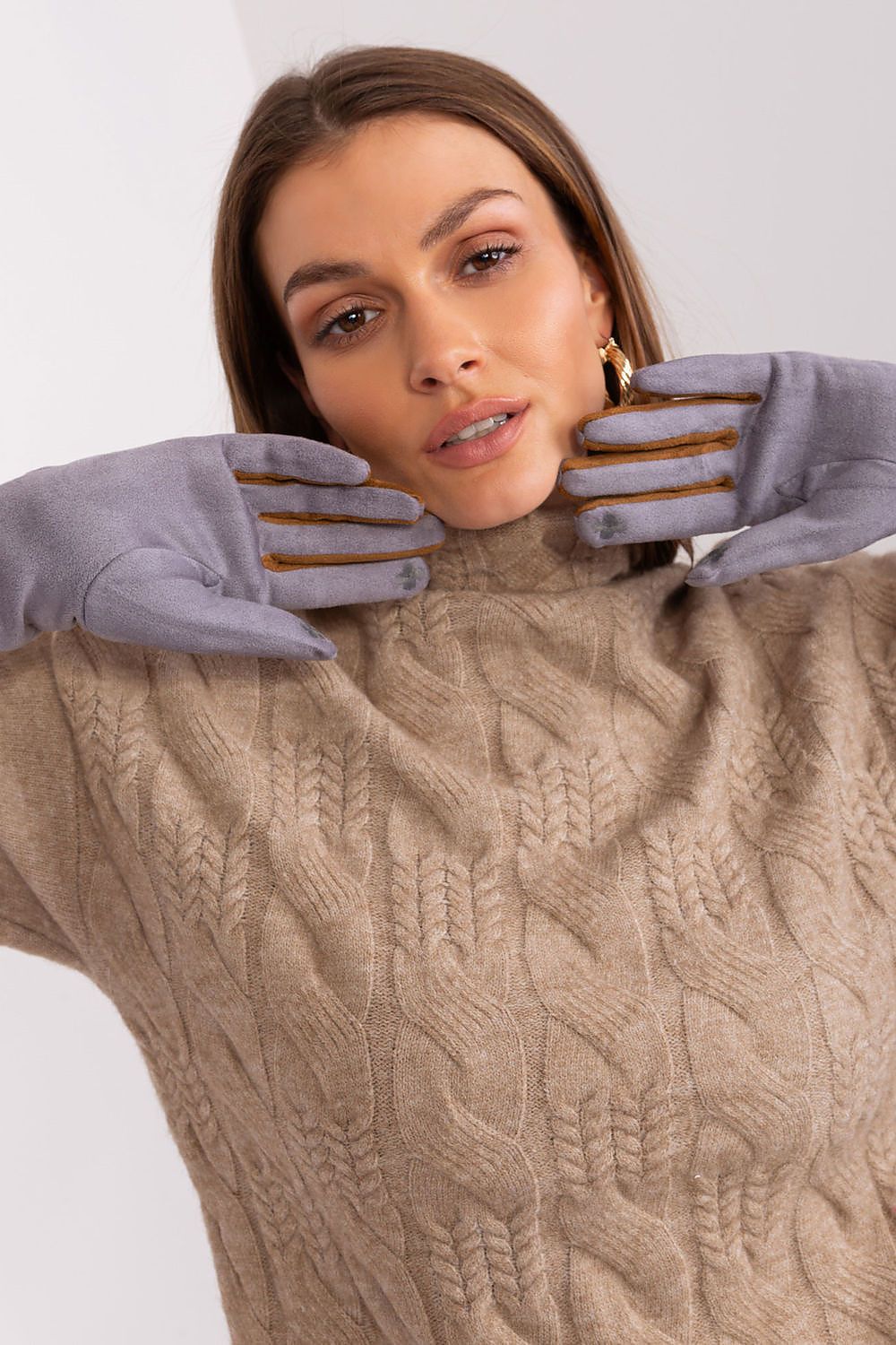 AT's elegant women's gloves showcasing delicate embroidery and a refined braided design, perfect for chic touchscreen use.