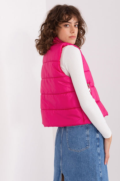 Elegant synthetic fill down vest by Factory Price, showcasing a durable polyester zippered closure, perfect for sophisticated autumn and winter styling.