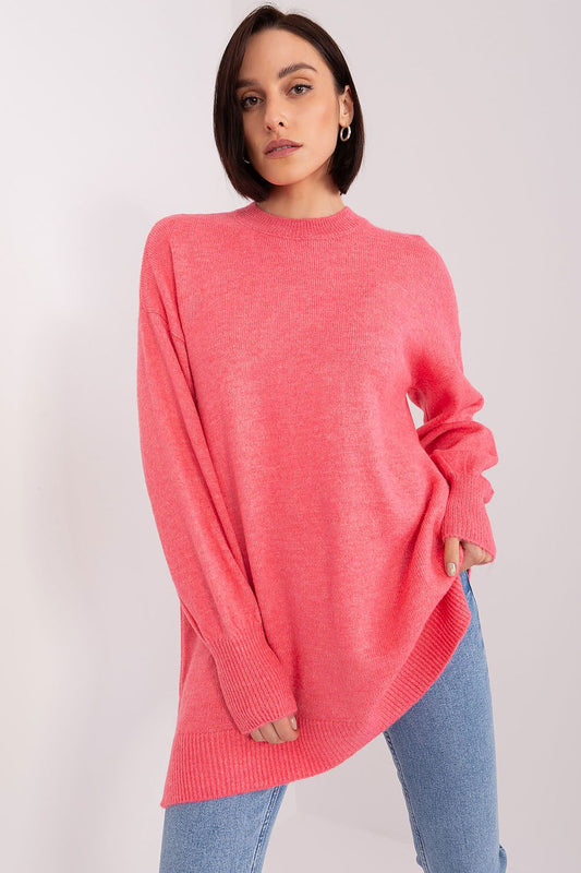 Elegant women's long sleeve acrylic sweater by Factory Price featuring a stylish round neckline, perfect for chic everyday wear.