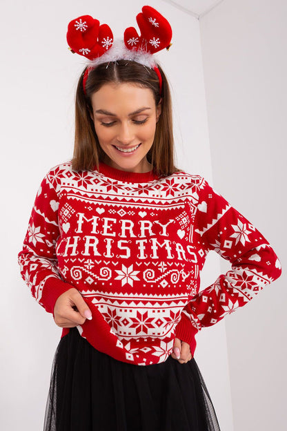 Elegant round neckline Christmas sweater by Sublevel, perfect for holiday celebrations, made from comfortable polyacrylic material.