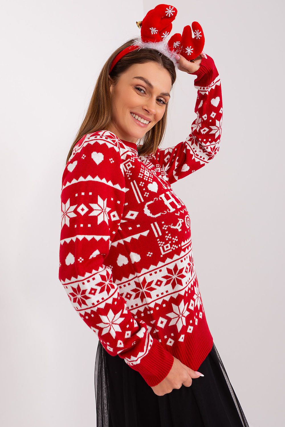 Charming Christmas sweater by Sublevel featuring a unique festive print and lettering for a delightful holiday look.