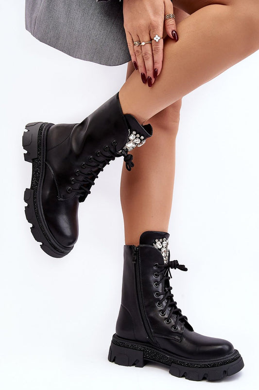 Elegant women's eco leather boots with insulated lining, lace-up design, and zipper by Step in Style, ideal for colder days with a luxurious touch.