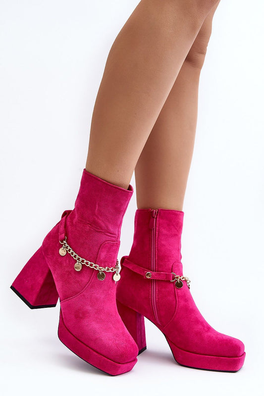 Eco-suede women's block heel boots with chain detail from Step in Style, perfect for autumn styling with a modern elegant look.