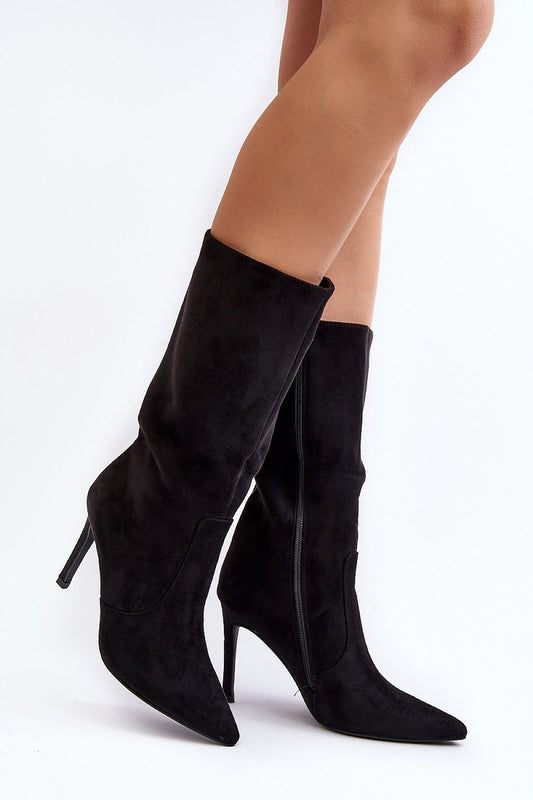 Luxury eco-suede stiletto heel boots for women by Step in Style, showcasing a pointed toe design and chic full-length zipper, perfect for stylish winter wear.